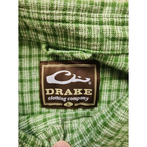 Drake Waterfowl Button Up Flannel Shirt Men's L Green Pllaid Outdoors Casual - Picture 3 of 7